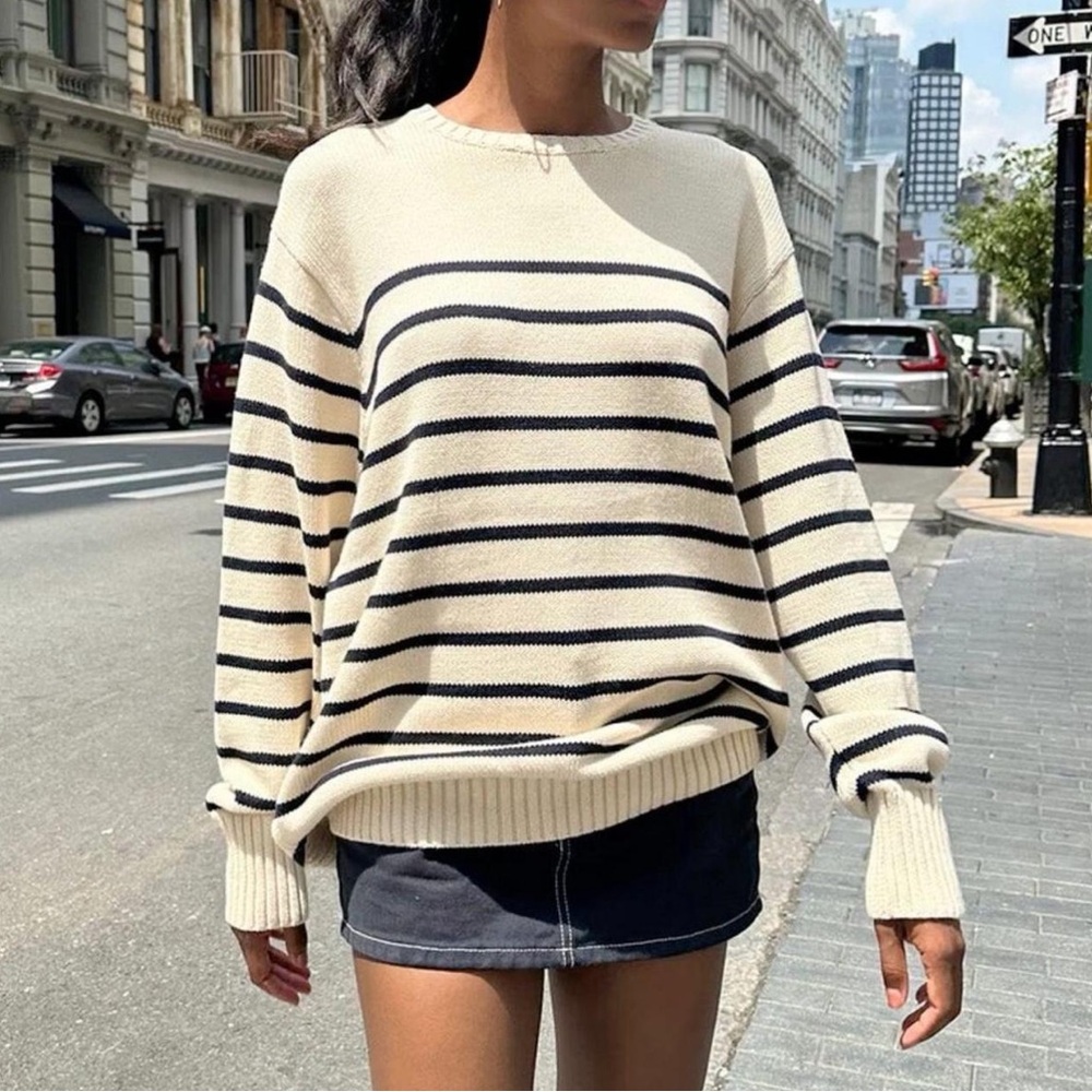 Brandy Melville Cream and Black Striped Sweater